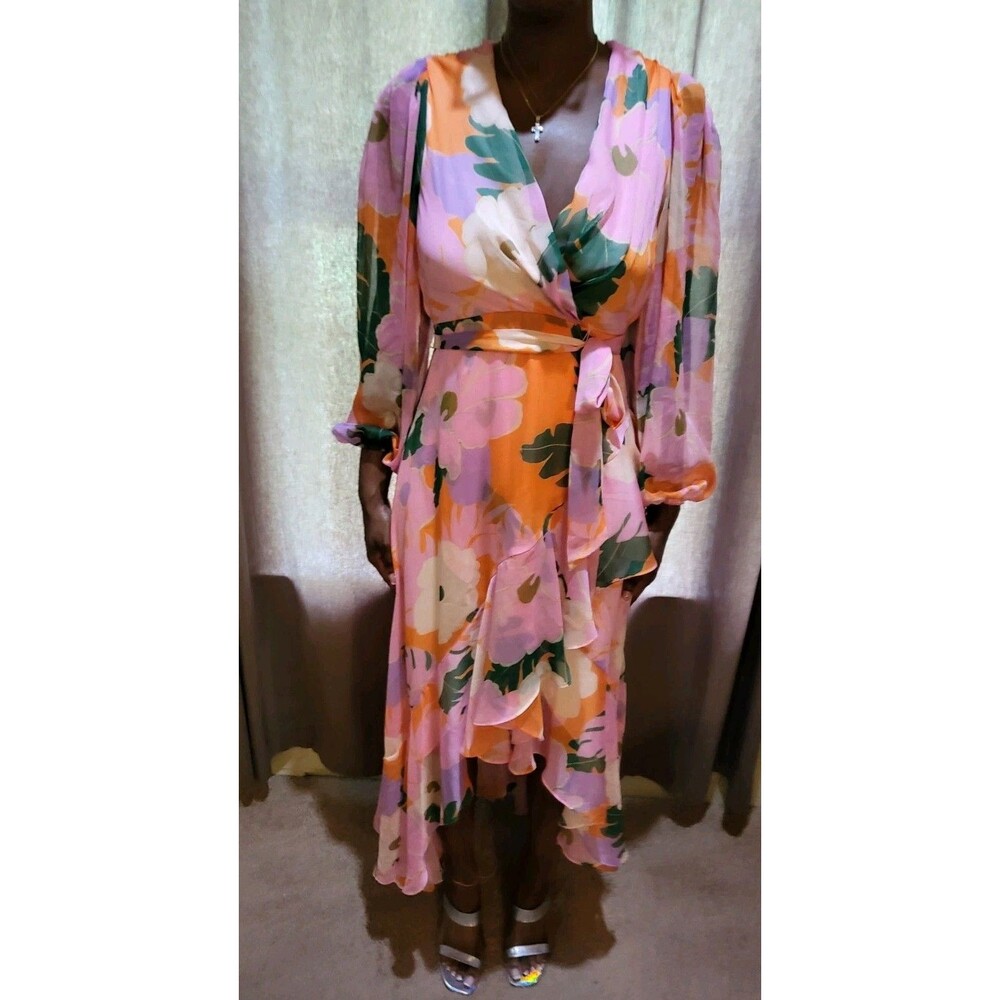 Alex Marie Tropical Print  Ruffle High-Low Maxi Dress Size  6